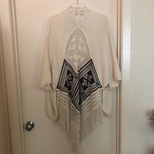 House of Harlow 1960 Fringe Cape Wrap Sweater
